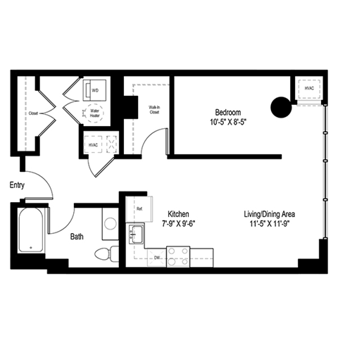 Floor plan for studio, 1 bath, 720 sqft
